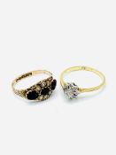 18ct gold and diamond ring, together with a 9ct garnet and seed pearl ring