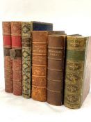 Four leather bound Victorian books; and two half leather bound books.