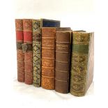 Four leather bound Victorian books; and two half leather bound books.