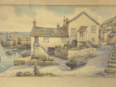 Framed and glazed watercolour of Mousehole, Cornwall, signed T H Victor