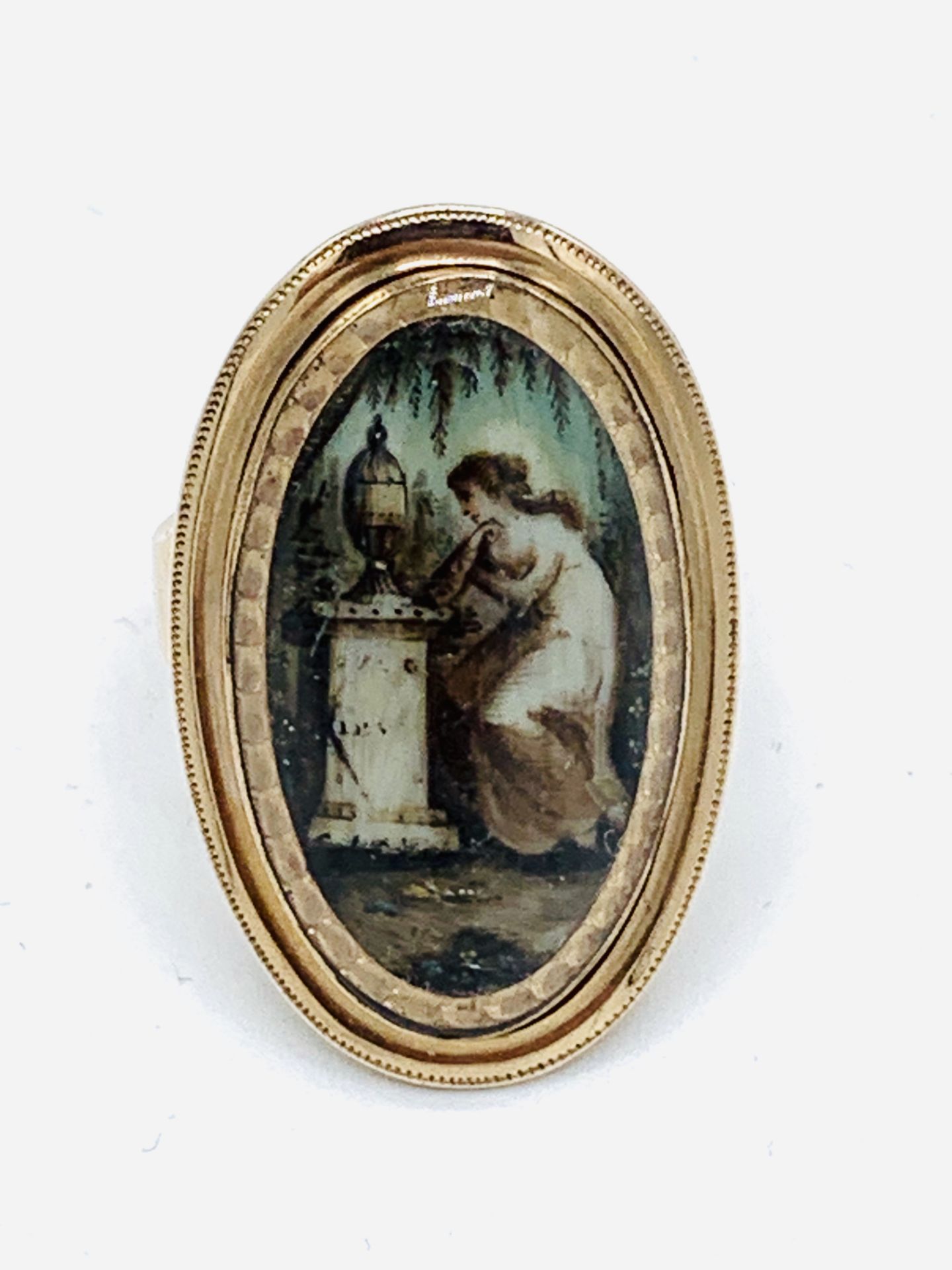 Georgian portrait ring dated 1792. Length 30mm, width 20mm. Size M. Wt. 6.5gms. Inscribed underside - Image 4 of 4