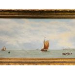 Gilt framed oil on board "Shipping off Margate", signed P M Juniper.