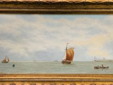 Gilt framed oil on board "Shipping off Margate", signed P M Juniper.