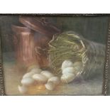 Framed and glazed pastel still life of duck eggs signed H Curot-Barberel