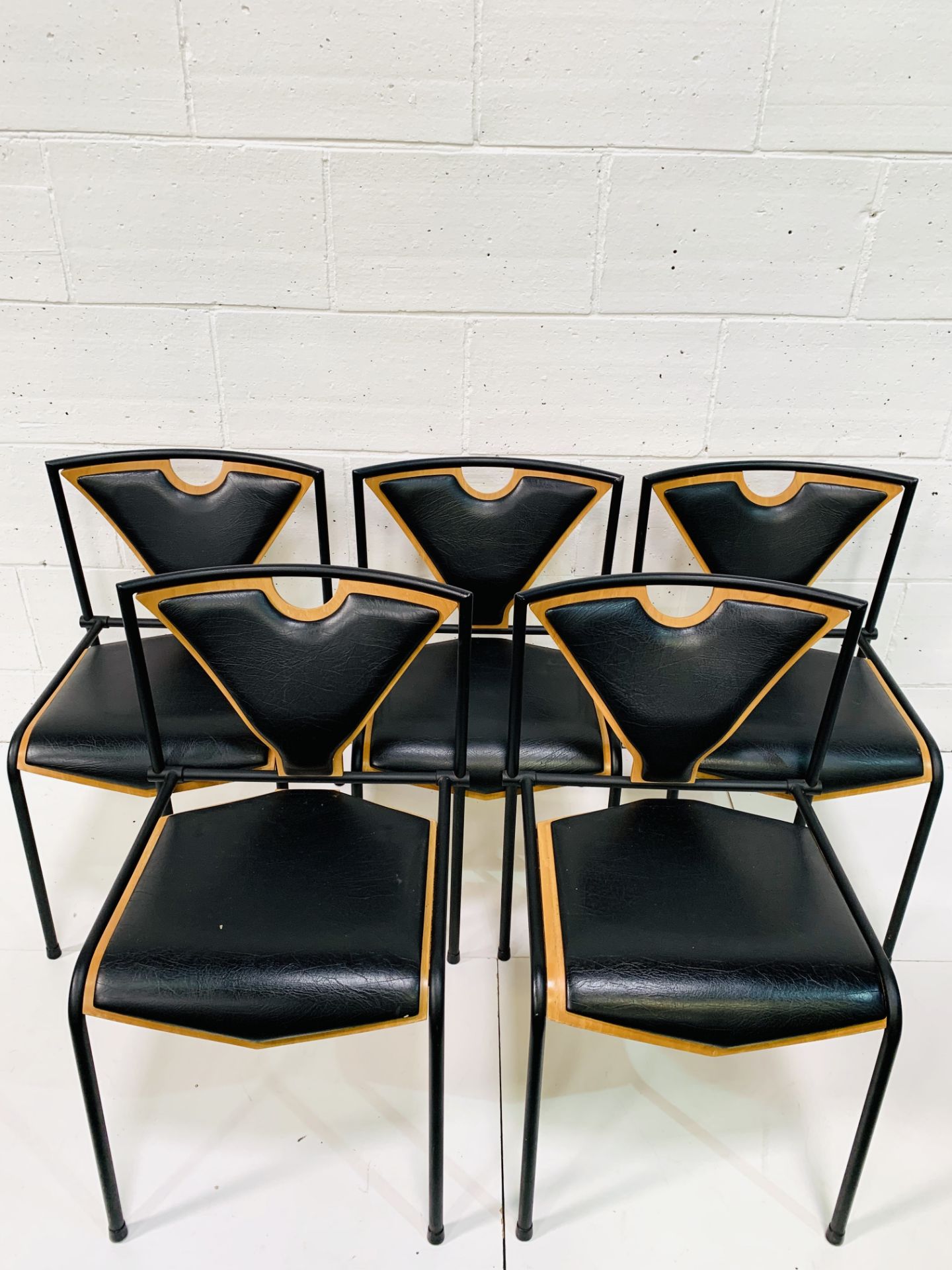 Five 'Novell' black metal framed vinyl and plywood chairs by EH Furniture, Denmark - Image 2 of 5