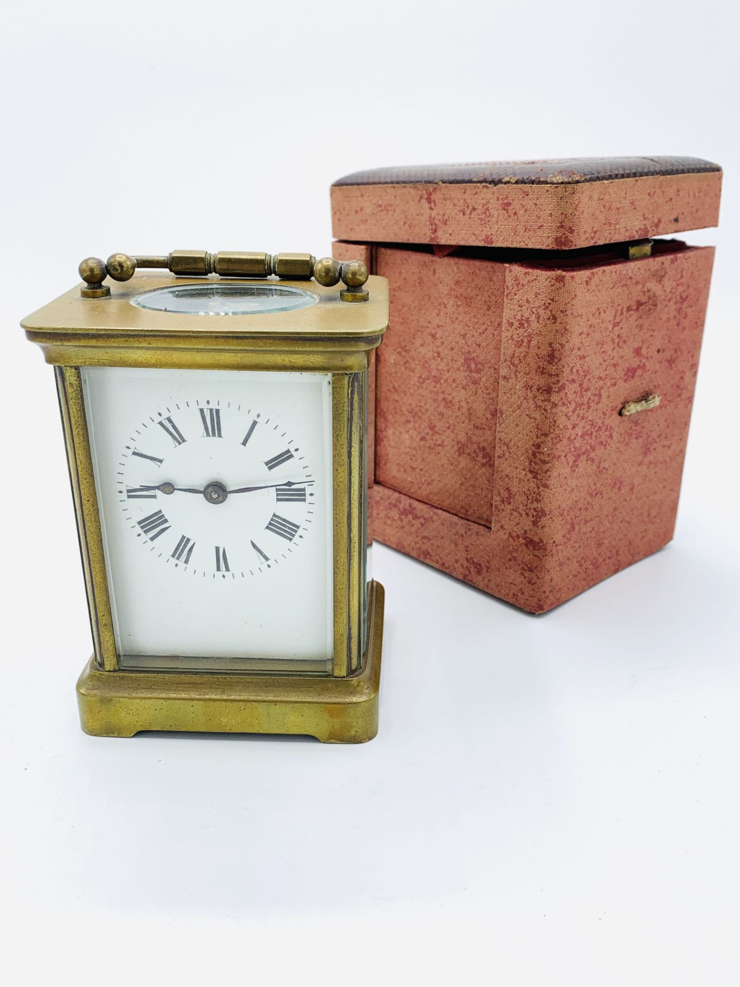 Brass case carriage clock marked ACCL, with original case, and key, going - Image 3 of 6