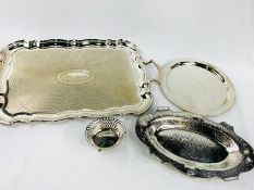 Silver plate engine turned tray by J B Chatterley & Sons, Asprey silver plate salver; other plate