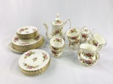 Royal Albert 'Moss Rose' tea set, plus coffee pot.