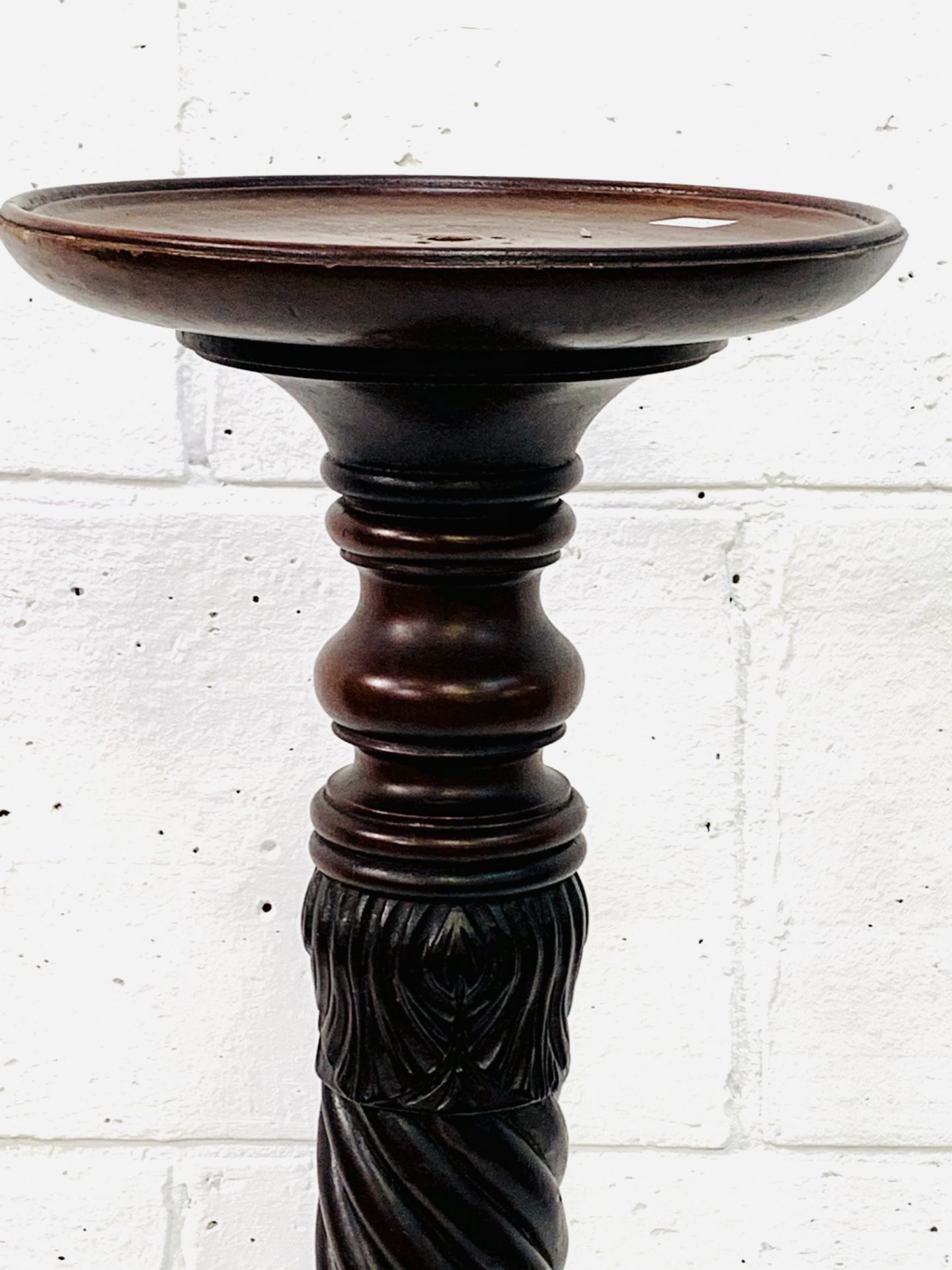 Victorian mahogany barley twist Torchere with ball & claw feet, 140cms. - Image 3 of 4