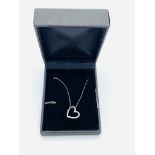 White gold diamond set heart necklace, boxed, 1.8g