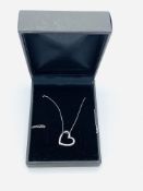 White gold diamond set heart necklace, boxed, 1.8g