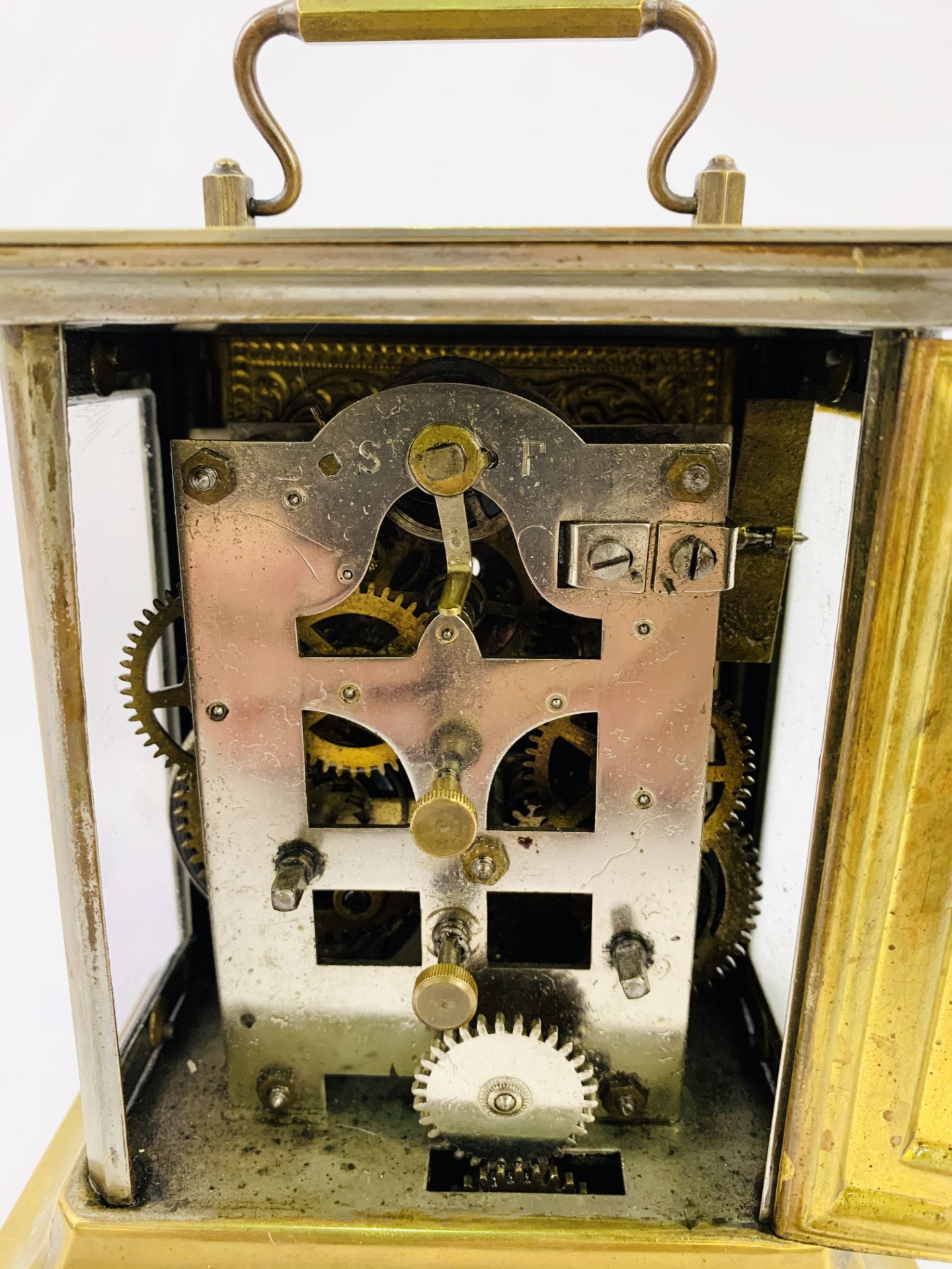 Gilded musical carriage clock with secondary dials and musical alarm. - Image 3 of 3