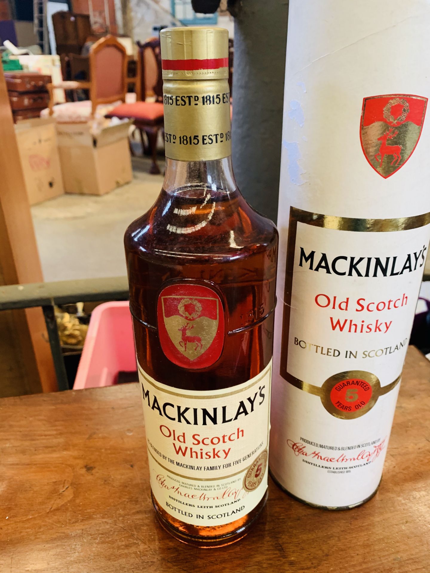 Bottle of Mackinlays whisky over 35 years old.