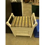 White painted piano stool with cupboard under.