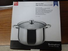 Stainless steel deep casserole pot. This item carries VAT.