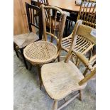 Pair of cane chairs, cane seat chair, string seat oak frame chair, antique pine kitchen chair.