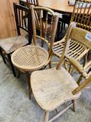 Pair of cane chairs, cane seat chair, string seat oak frame chair, antique pine kitchen chair.