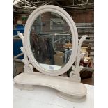 White oval bevelled edge dressing table mirror, 93 x 90.