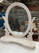 White oval bevelled edge dressing table mirror, 93 x 90.