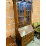 Mahogany glazed bookcase on bureau base size 75x46x192cms