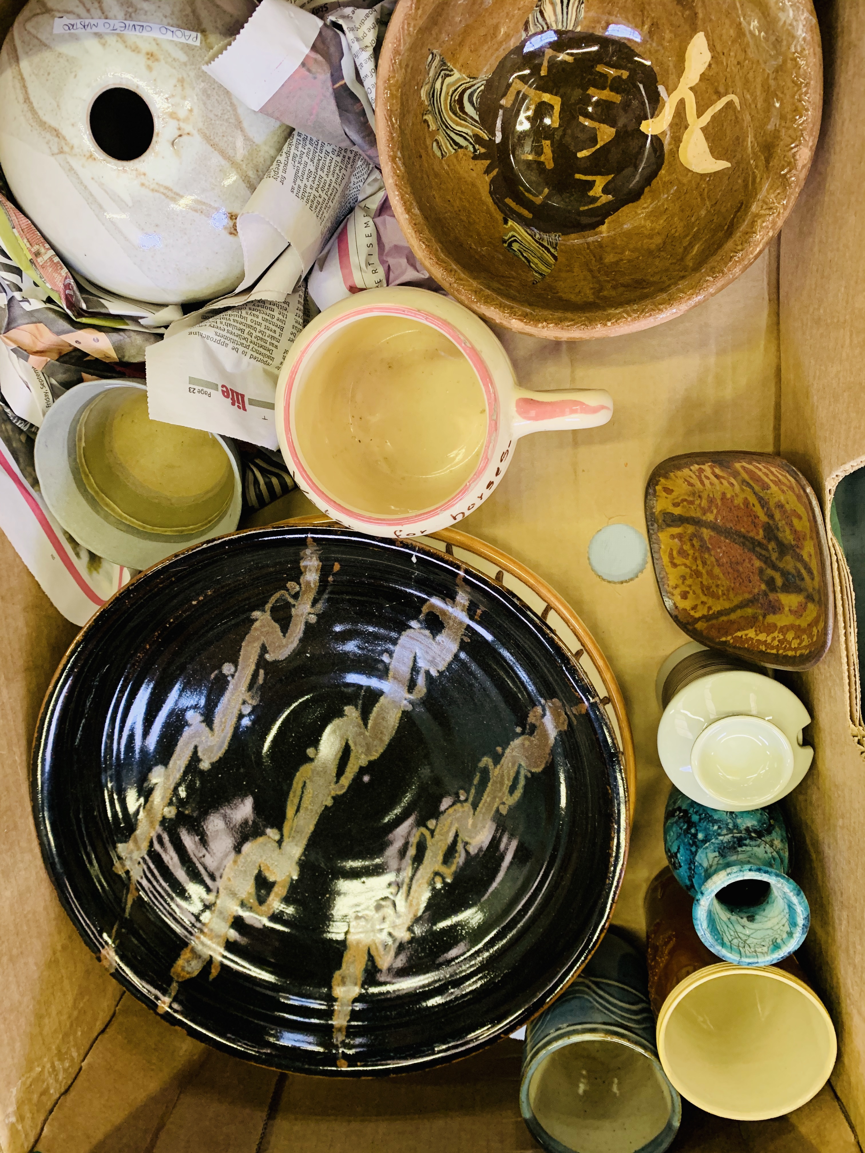 A collection of studio pottery.
