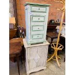 Painted pine cupboard together with a painted pine cabinet.