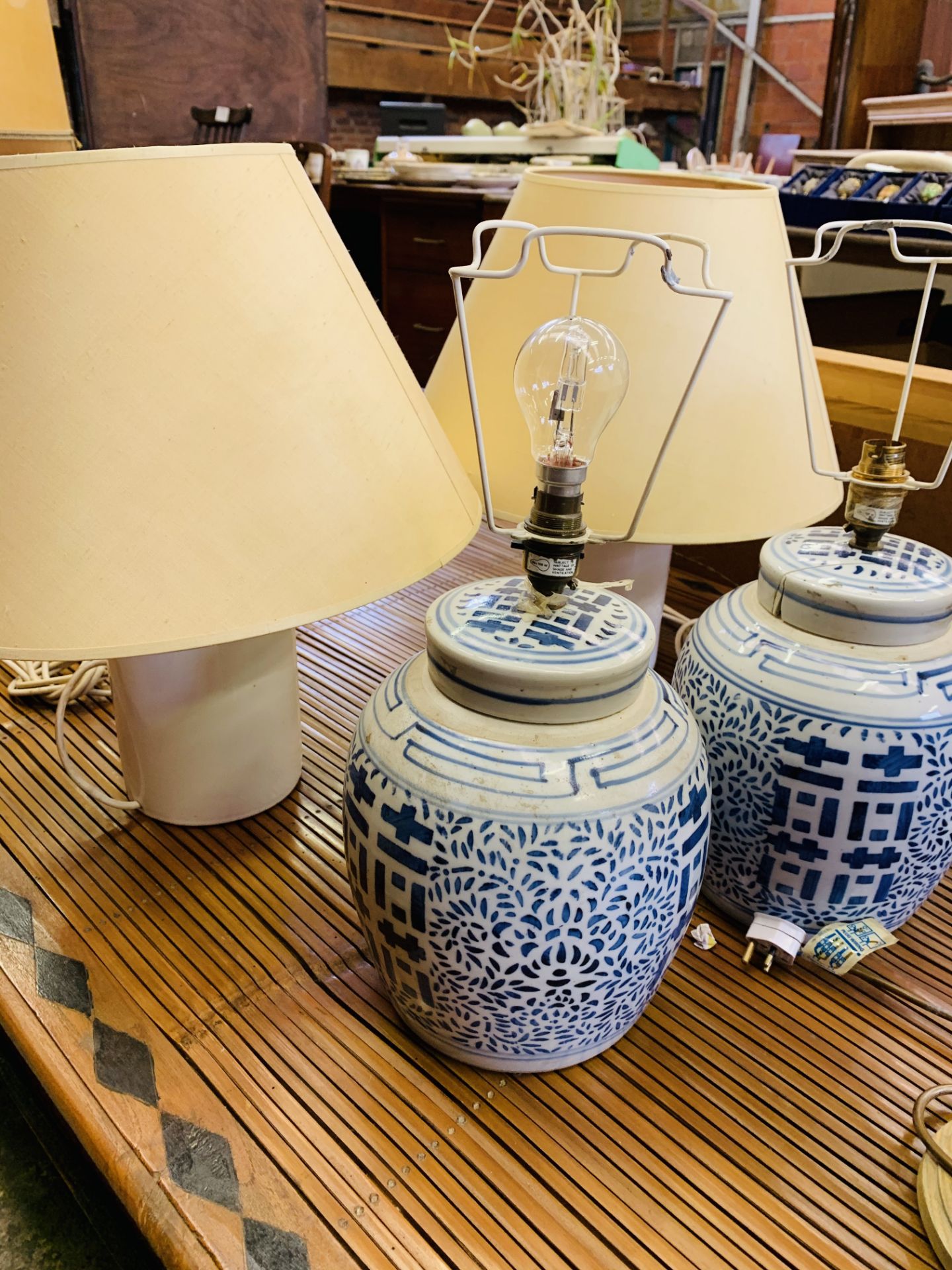 Three pairs of table lamps.