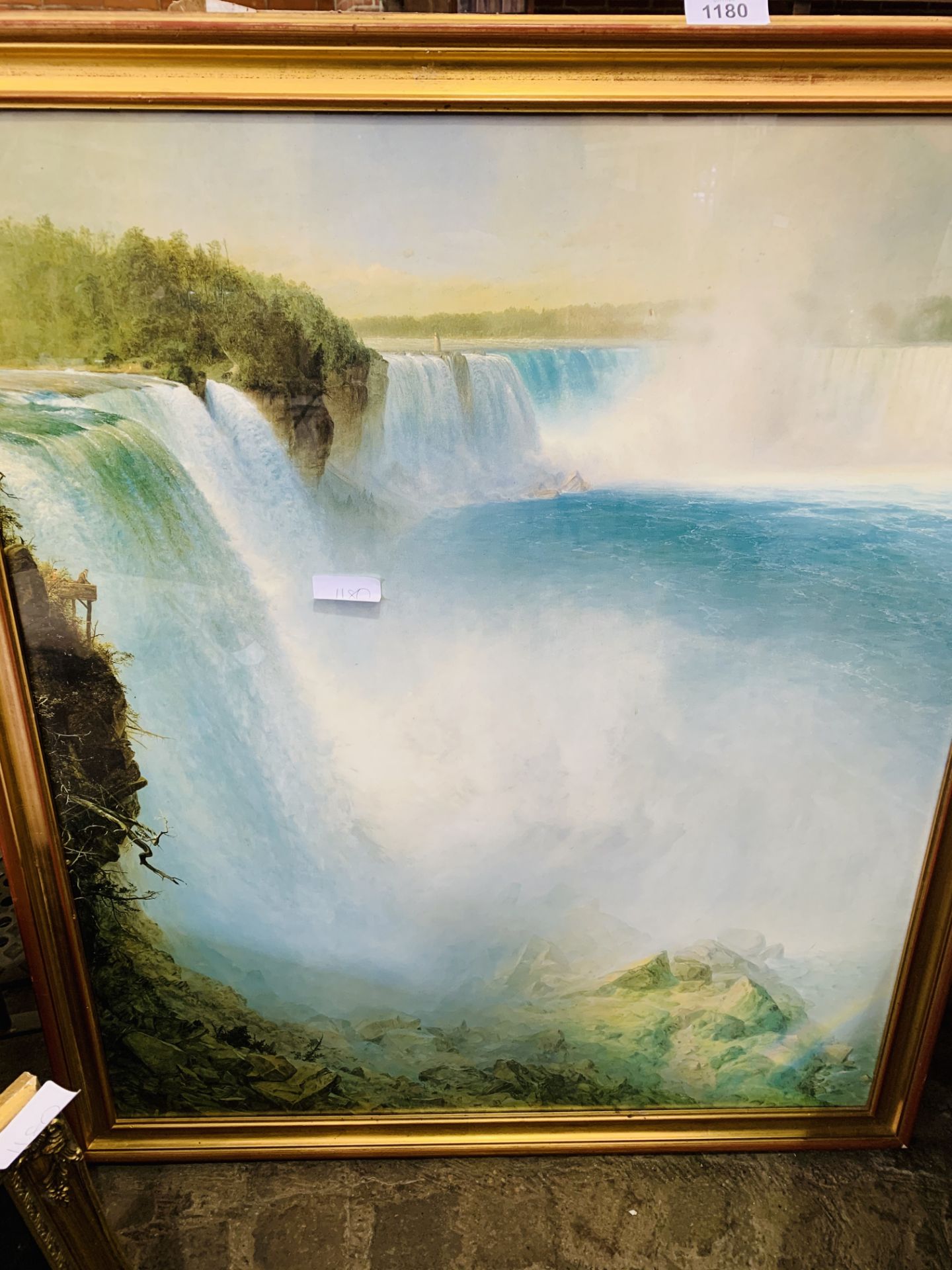 Large print of waterfall scene 'Horseshoe Falls', framed and glazed in heavy gilt frame together wit - Image 3 of 3
