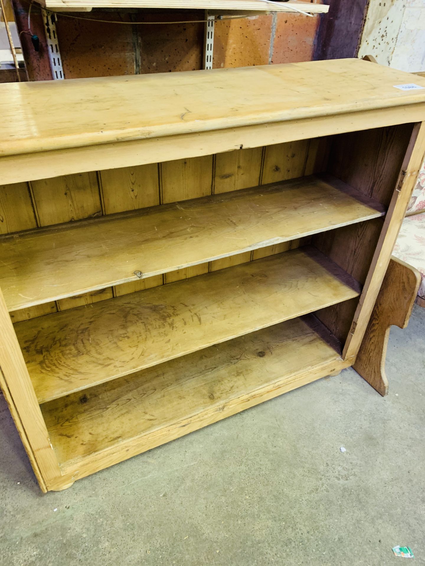 Pine open bookshelves, with three shelves.