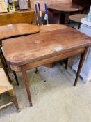 Mahogany gate leg side table with fold over top on tapered legs.