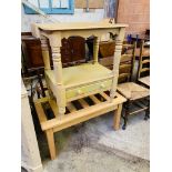 Painted pine small wash stand and slatted top low table