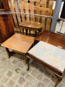 Mahogany serpentine front corner cabinet; nest of 3 tables; reproduction coffee table with a piano s