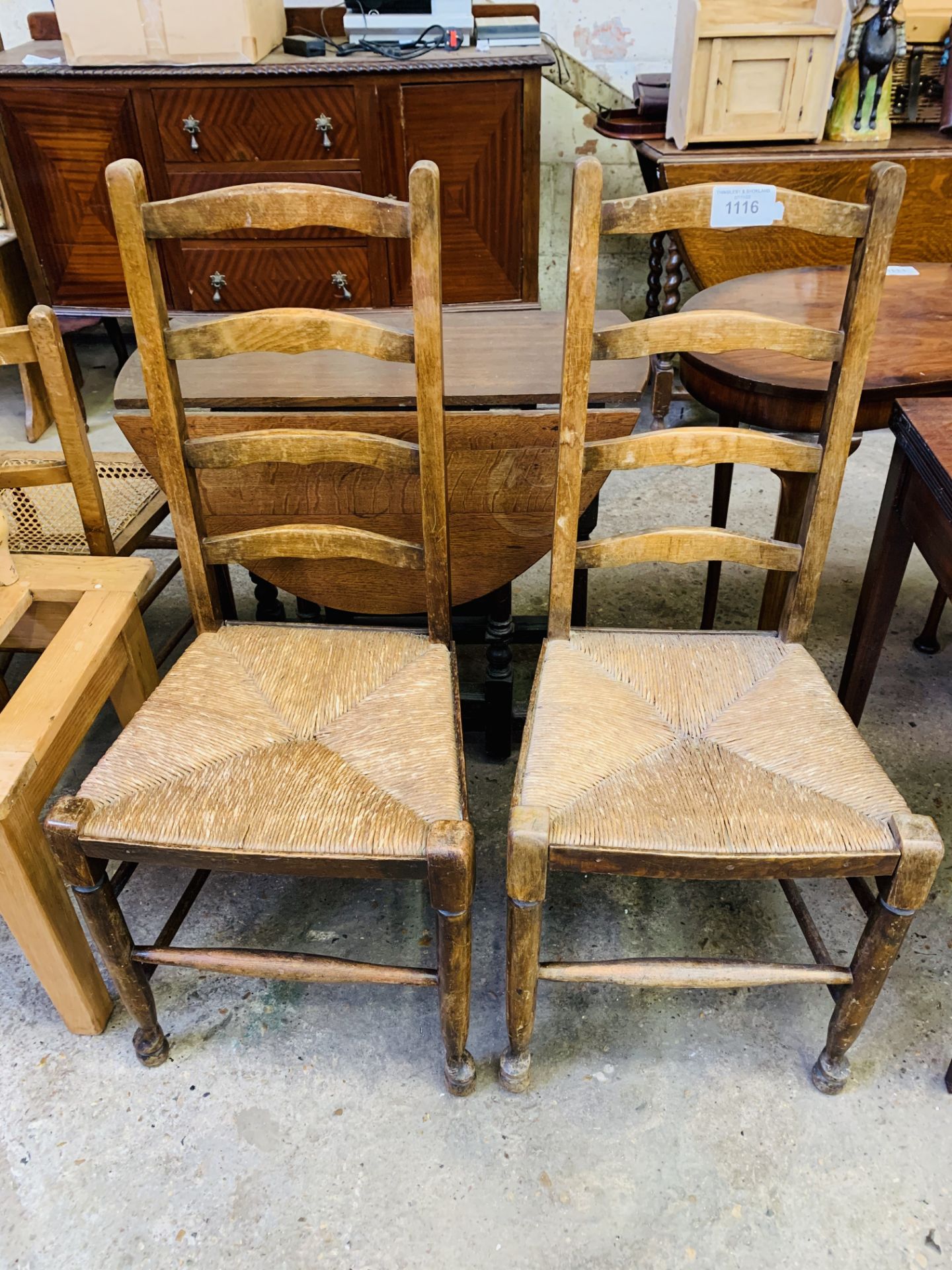 Pair of string seat ladder back chairs. - Image 2 of 2