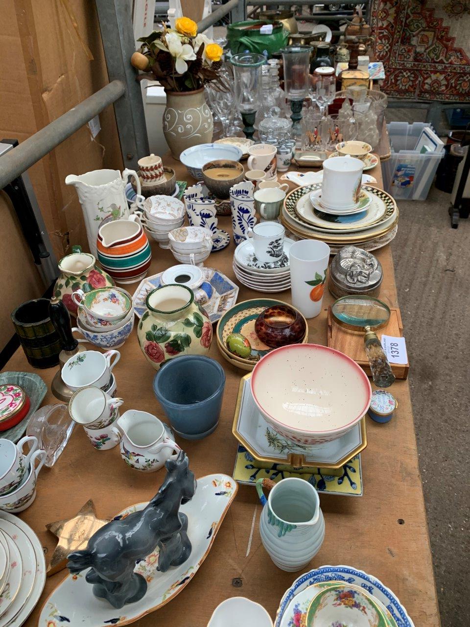 Large quantity of chinaware, glassware, pottery, metal ware.
