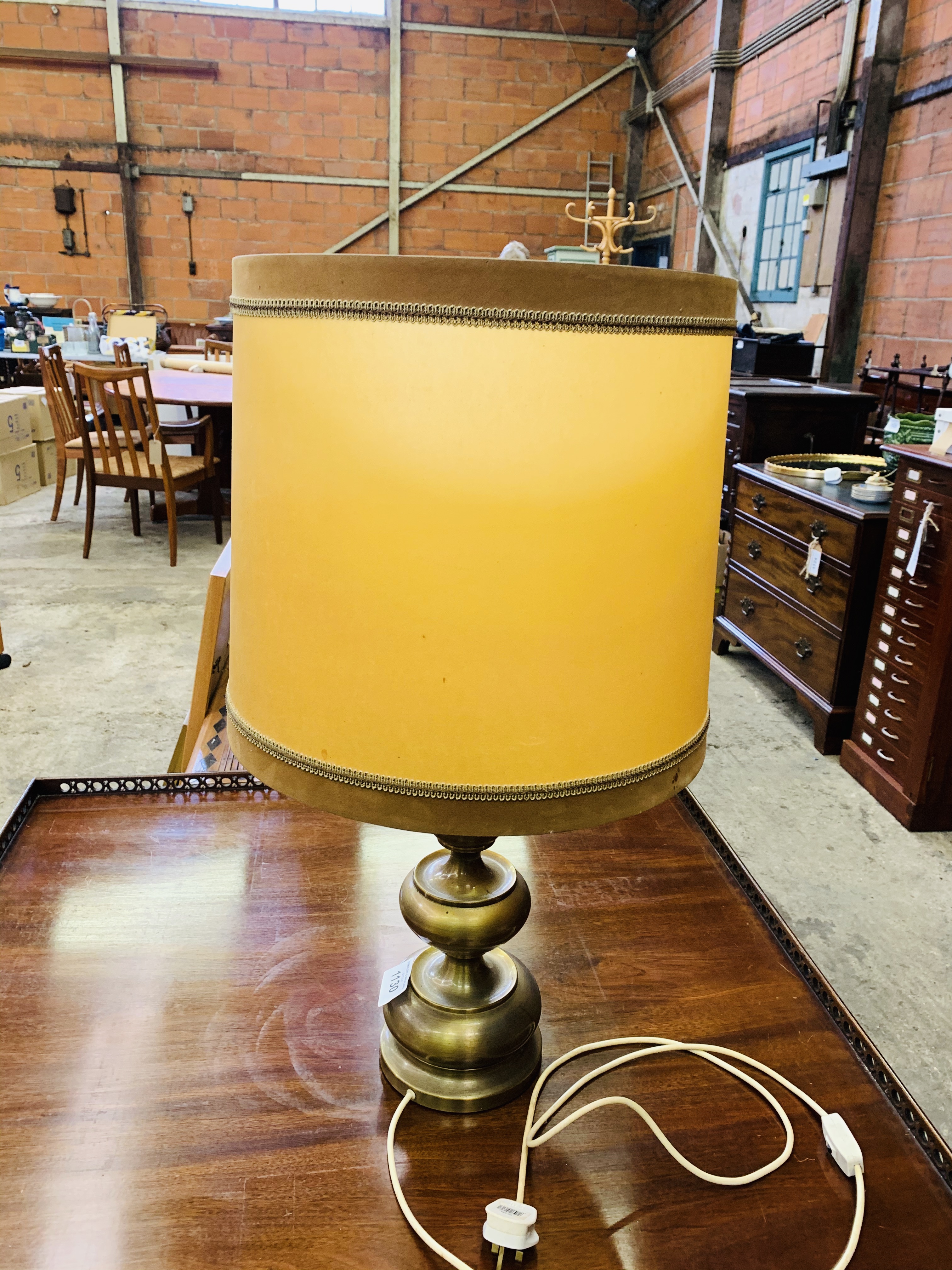 Large brass table lamp and shade. - Image 2 of 2
