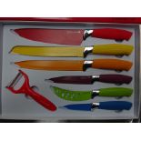 Coloured knife set. This item carries VAT.