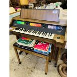 Kimble electric organ, stool, instructions & sheet music.