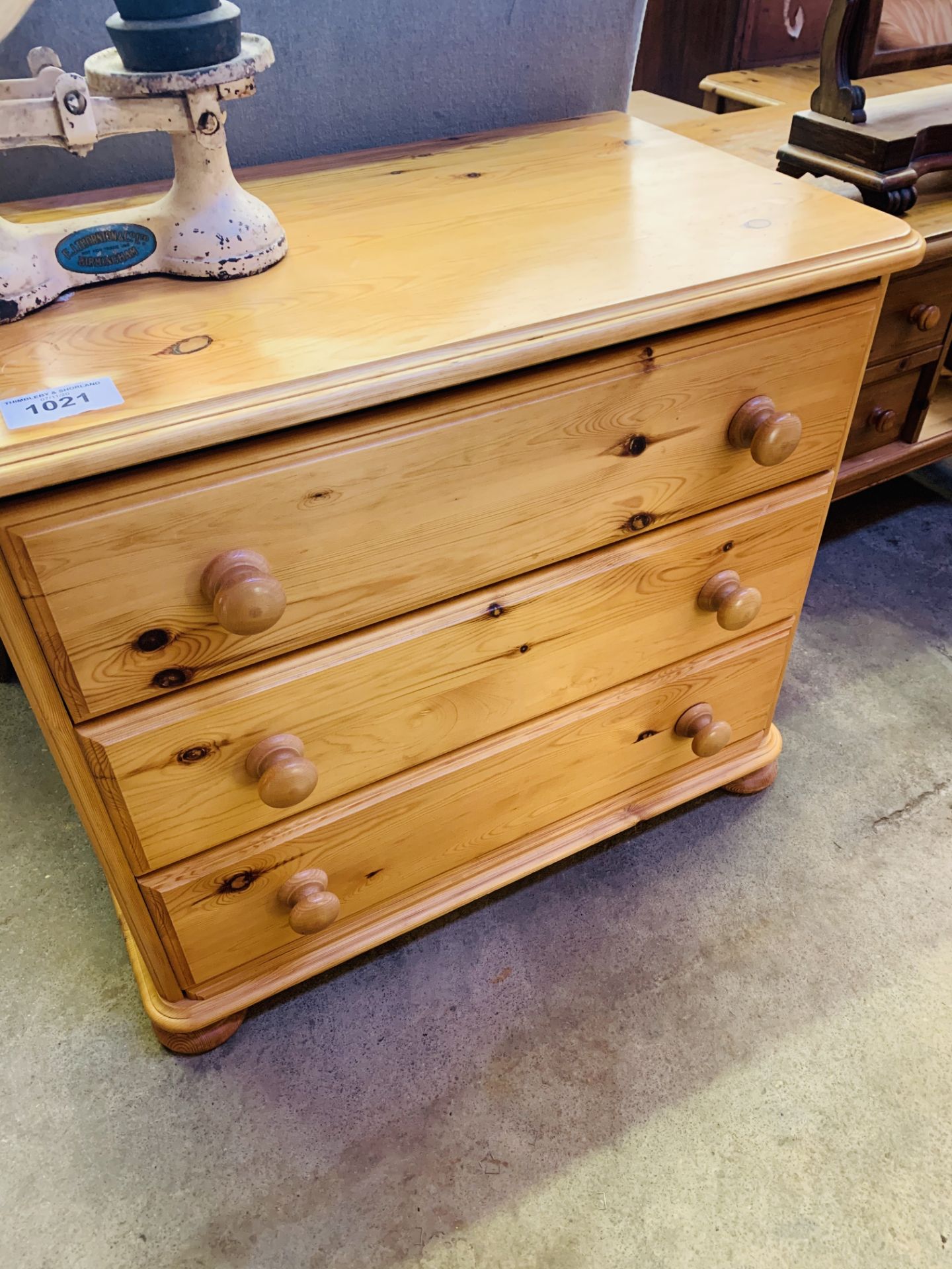 Pine chest of three drawers.