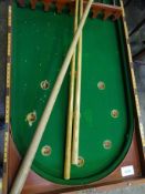 Mahogany folding full size table top bagatelle.