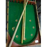 Mahogany folding full size table top bagatelle.