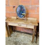 Pine side table with frieze drawer, upstand and mirror.