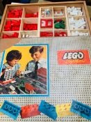 Two old wooden boxes of Lego, one an original Lego box.