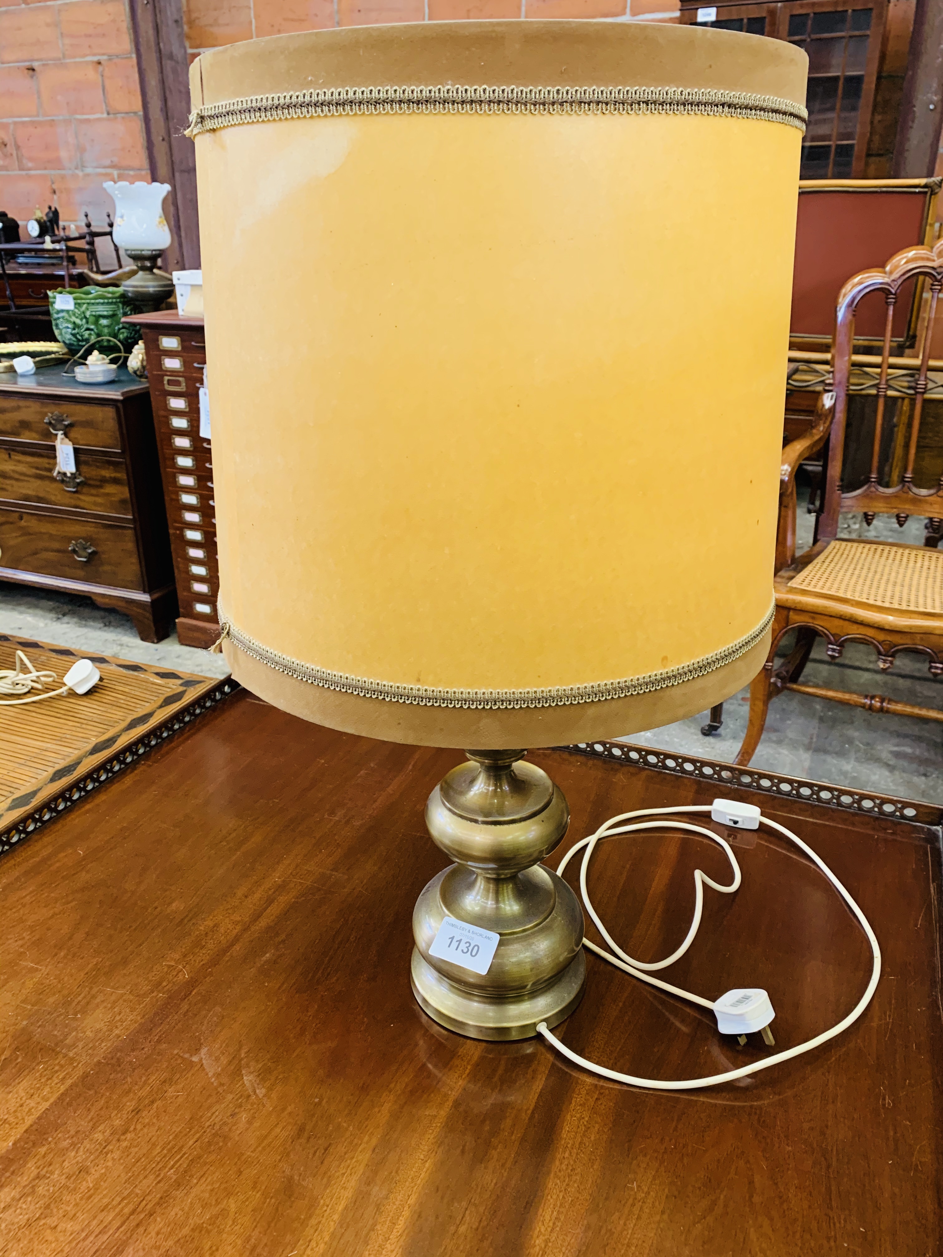 Large brass table lamp and shade.