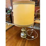 Large brass table lamp and shade.