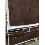 Mahogany part painted cupboard over chest of 3 over 2 drawers.