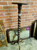 Barley twist oak and mahogany pot stand.