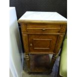 French oak pot cupboard with marble top, frieze drawer and shelf.