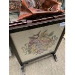 Embroidered fire screen, two magazine racks, leather holdall, stick stand, quantity of pictures, etc