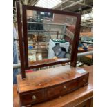 Mahogany toilet mirror with drawer to base, with key, 48 x 21 x 55cms.