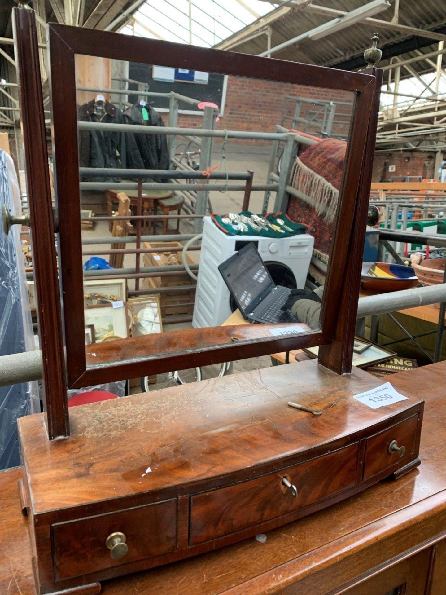 Mahogany toilet mirror with drawer to base, with key, 48 x 21 x 55cms.